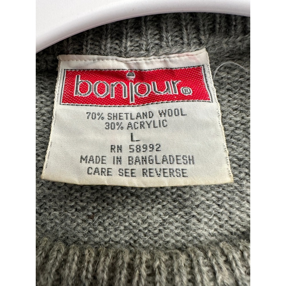 Bonjour Mens Vintage Cable Knit Shetland‎ Wool Blend Sweater Size L Old Money - Picture 3 of 7